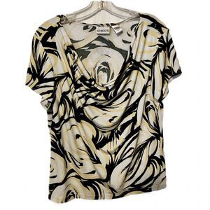 Chico's Black Yellow White Abstract Blouse Top 3 16 XL